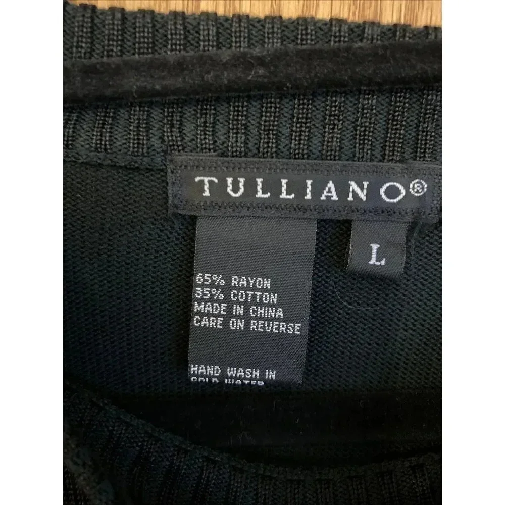 TULLIANO Mens Sweater L Large Black Cotton Rayon Blend Lightweight